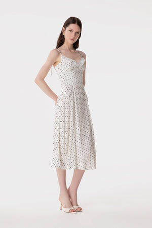 PRISCILLA - ABITO MIDI IN CREPE CON ROUGE SULLA SCOLLATURA E SPACCO LATERALE