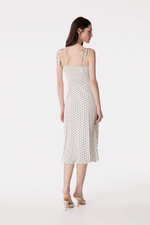 PRISCILLA - ABITO MIDI IN CREPE CON ROUGE SULLA SCOLLATURA E SPACCO LATERALE
