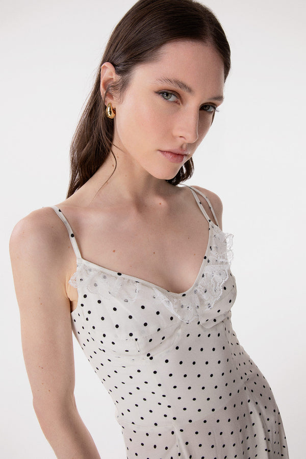 PRISCILLA - ABITO MIDI IN CREPE CON ROUGE SULLA SCOLLATURA E SPACCO LATERALE