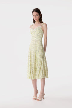 PRISCILLA - ABITO MIDI IN CREPE CON ROUGE SULLA SCOLLATURA E SPACCO LATERALE