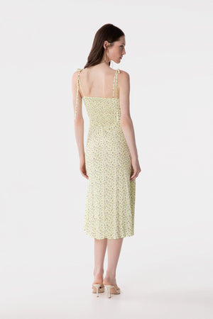 PRISCILLA - ABITO MIDI IN CREPE CON ROUGE SULLA SCOLLATURA E SPACCO LATERALE