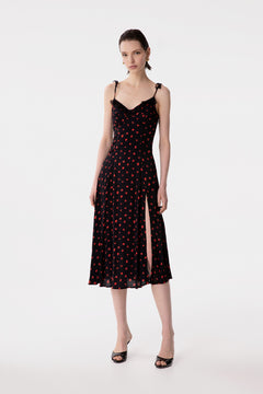 PRISCILLA - ABITO MIDI IN CREPE CON ROUGE SULLA SCOLLATURA E SPACCO LATERALE
