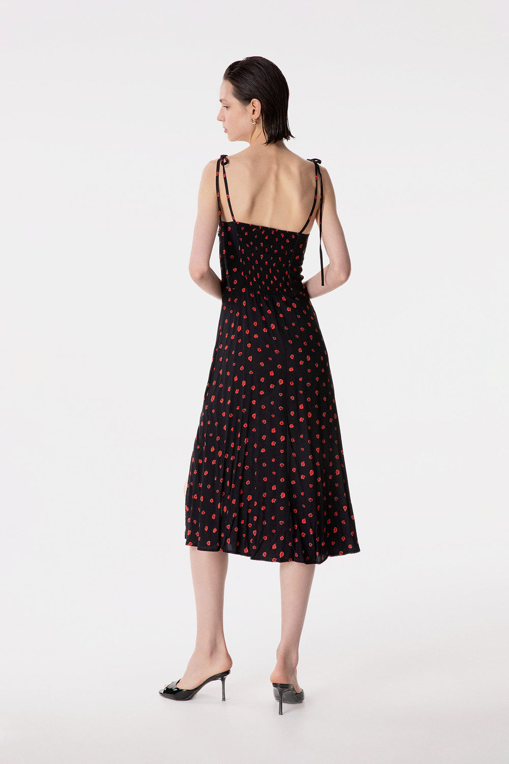 PRISCILLA - ABITO MIDI IN CREPE CON ROUGE SULLA SCOLLATURA E SPACCO LATERALE
