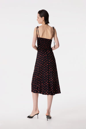 PRISCILLA - ABITO MIDI IN CREPE CON ROUGE SULLA SCOLLATURA E SPACCO LATERALE