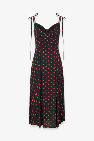 PRISCILLA - ABITO MIDI IN CREPE CON ROUGE SULLA SCOLLATURA E SPACCO LATERALE