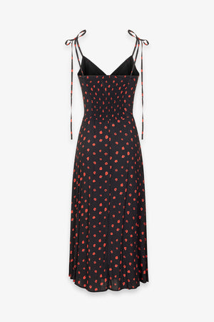 PRISCILLA - ABITO MIDI IN CREPE CON ROUGE SULLA SCOLLATURA E SPACCO LATERALE