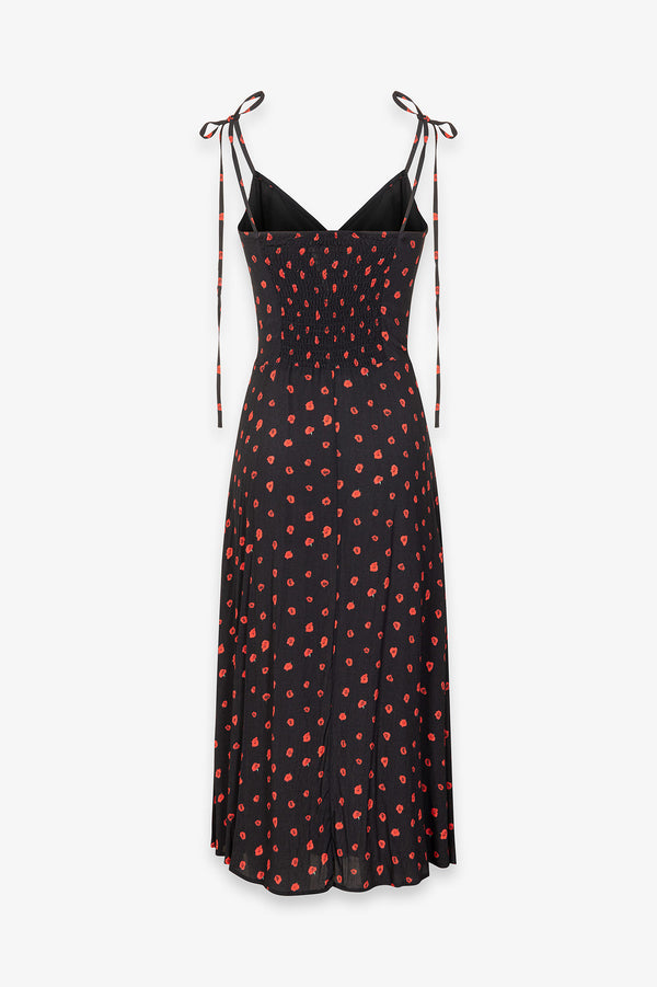 PRISCILLA - ABITO MIDI IN CREPE CON ROUGE SULLA SCOLLATURA E SPACCO LATERALE