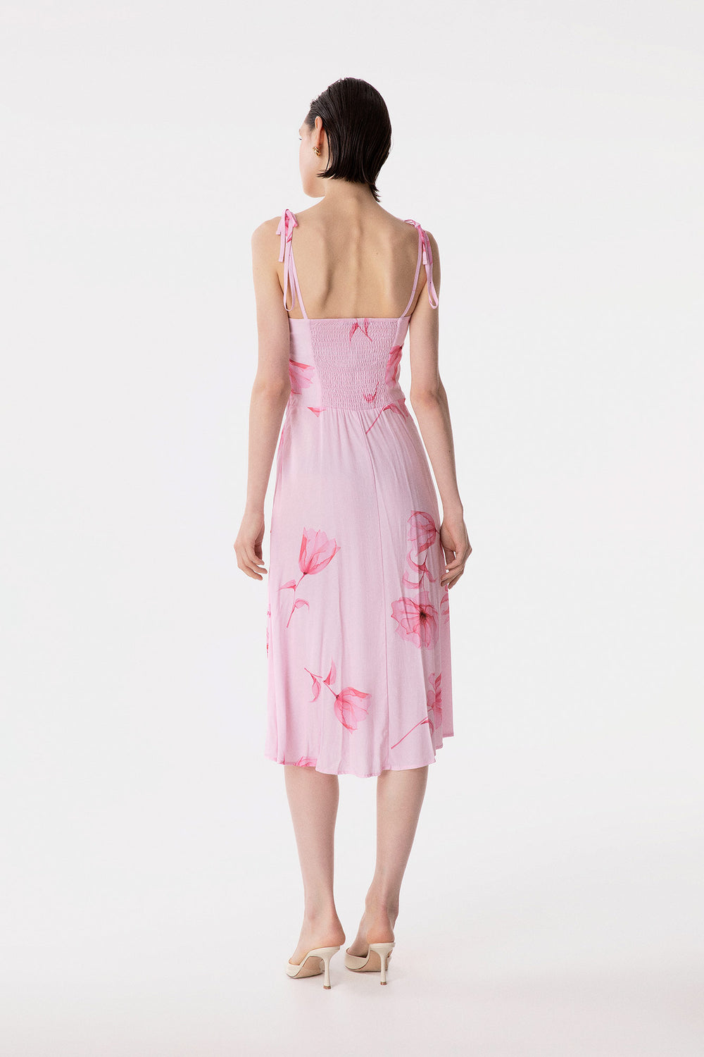 PRISCILLA - ABITO MIDI IN CREPE CON ROUGE SULLA SCOLLATURA E SPACCO LATERALE