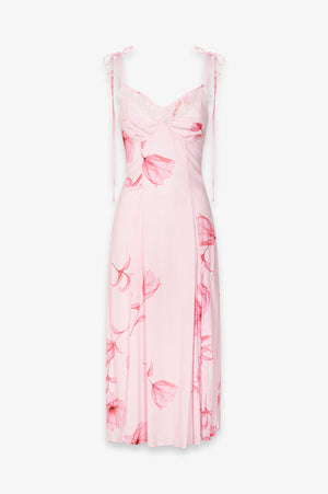 PRISCILLA - ABITO MIDI IN CREPE CON ROUGE SULLA SCOLLATURA E SPACCO LATERALE