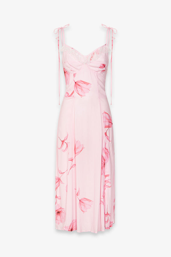 PRISCILLA - ABITO MIDI IN CREPE CON ROUGE SULLA SCOLLATURA E SPACCO LATERALE
