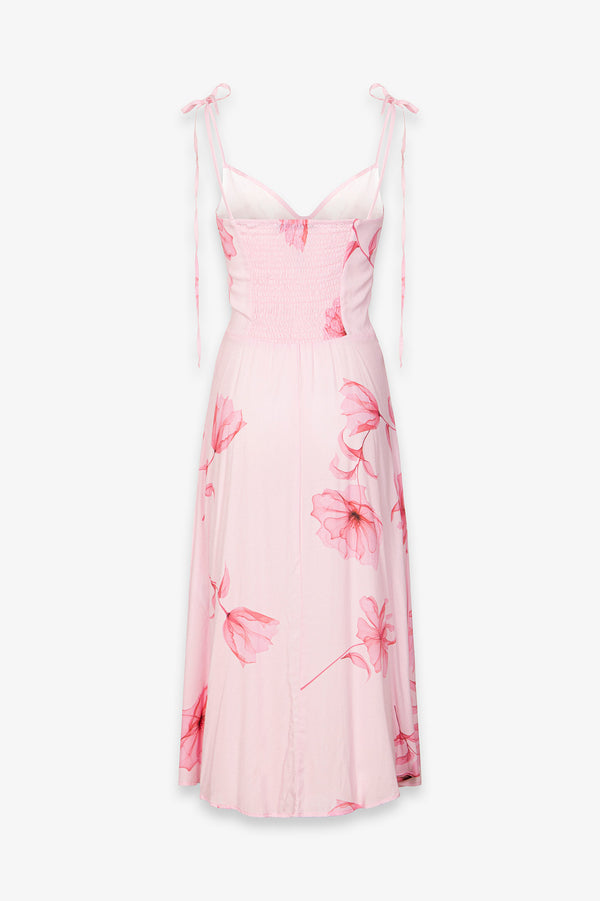 PRISCILLA - ABITO MIDI IN CREPE CON ROUGE SULLA SCOLLATURA E SPACCO LATERALE