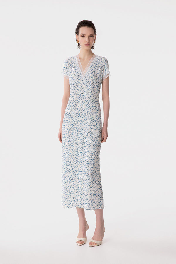 RAYA - CREPE MIDI DRESS WITH LACE INSERTS