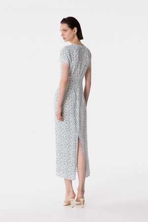 RAYA - CREPE MIDI DRESS WITH LACE INSERTS