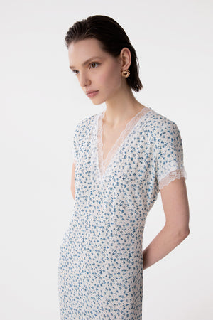 RAYA - CREPE MIDI DRESS WITH LACE INSERTS