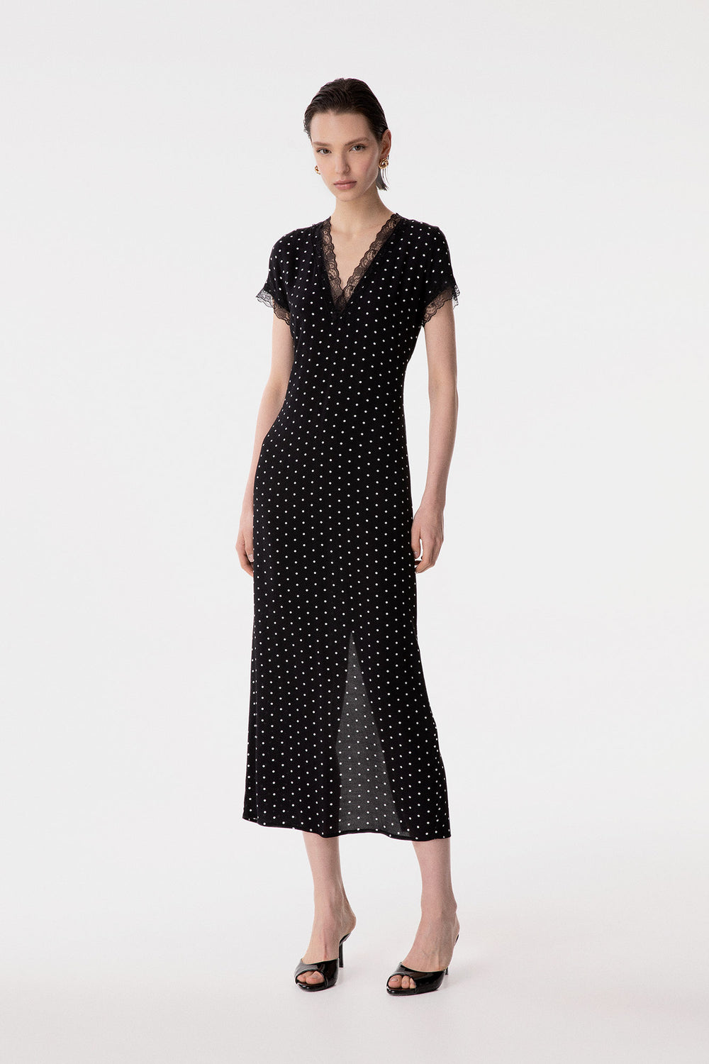 RAYA - ABITO MIDI IN CREPE CON INSERTI IN PIZZO