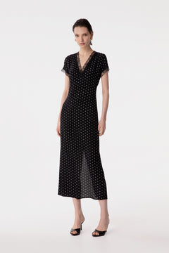 RAYA - ABITO MIDI IN CREPE CON INSERTI IN PIZZO