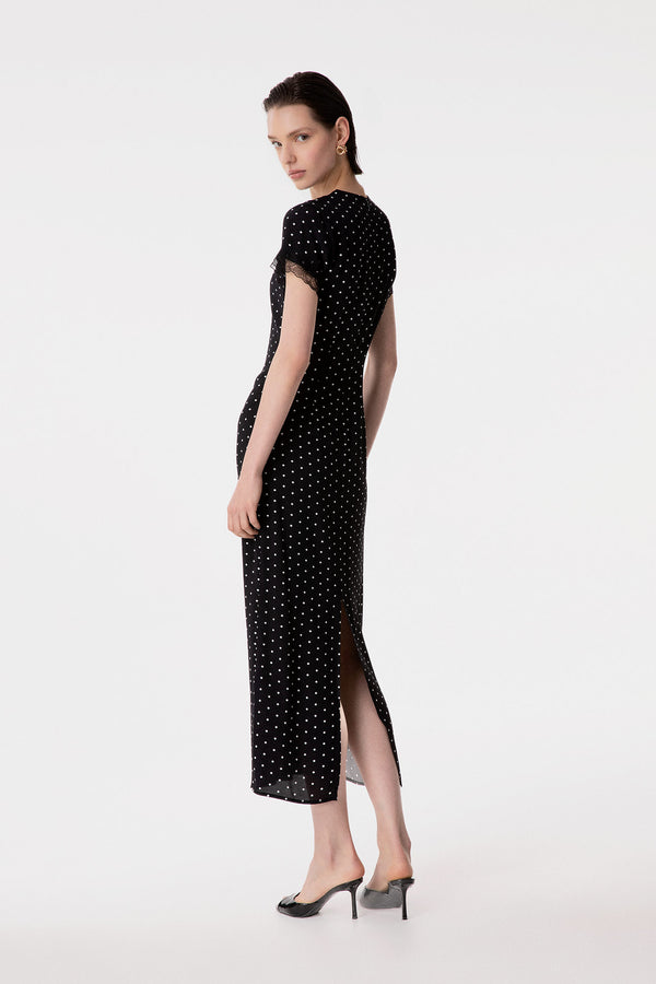 RAYA - ABITO MIDI IN CREPE CON INSERTI IN PIZZO