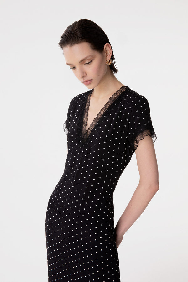 RAYA - ABITO MIDI IN CREPE CON INSERTI IN PIZZO