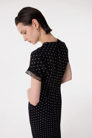 RAYA - ABITO MIDI IN CREPE CON INSERTI IN PIZZO