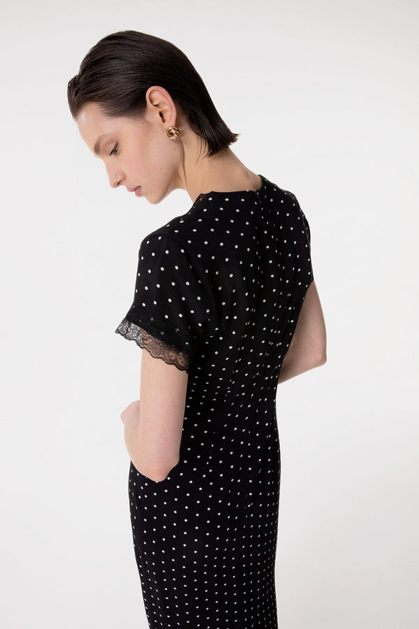 RAYA - ABITO MIDI IN CREPE CON INSERTI IN PIZZO