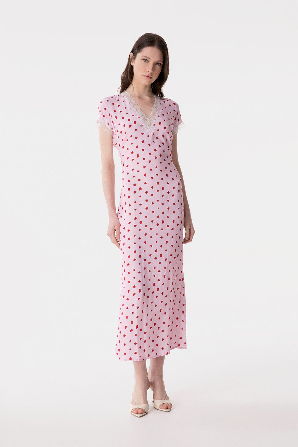 RAYA - ABITO MIDI IN CREPE CON INSERTI IN PIZZO