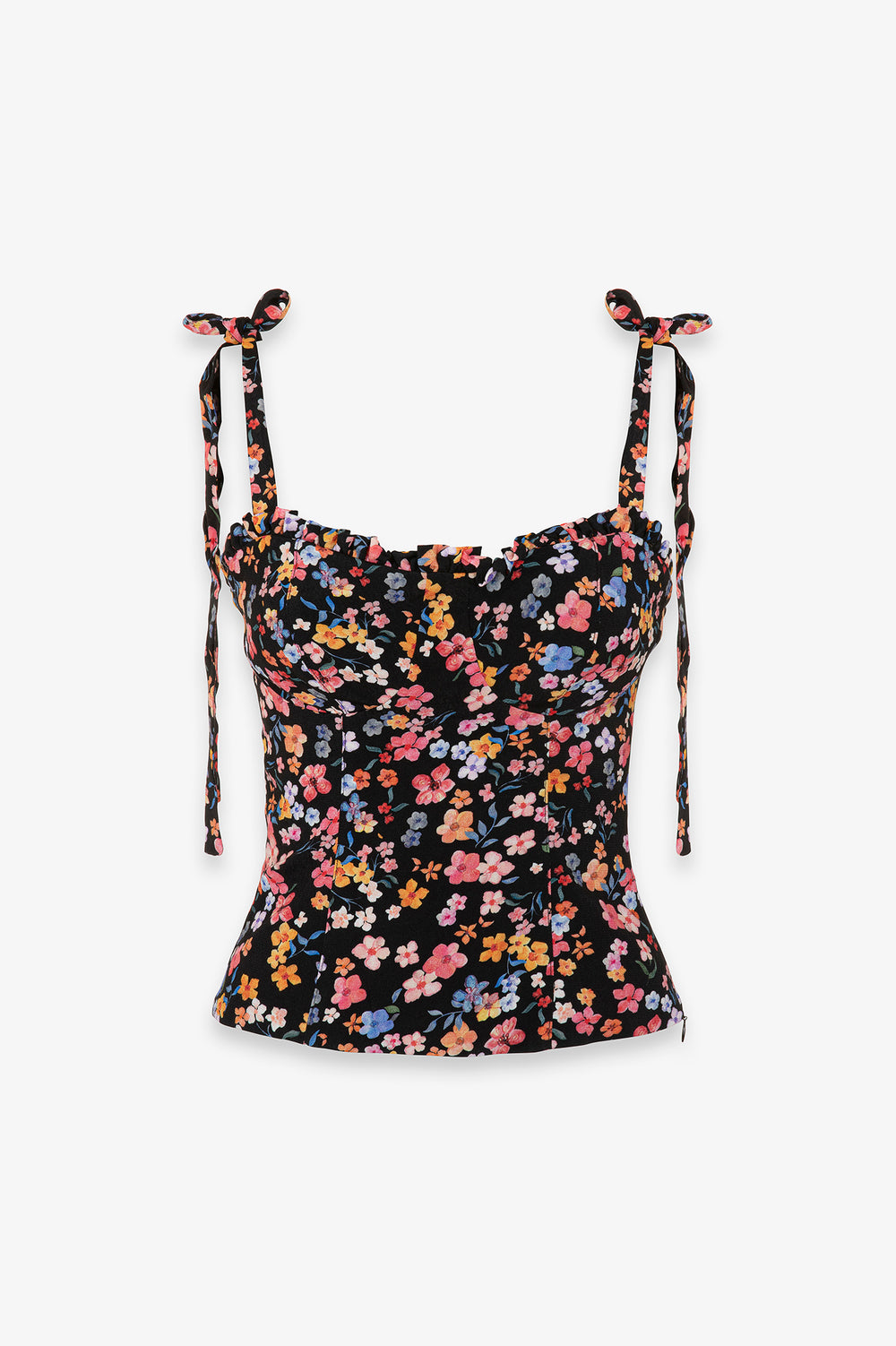 DEASY - TOP IN CREPE SCOLLO A CUORE CON ROUGE E SPALLINE CON FIOCCO