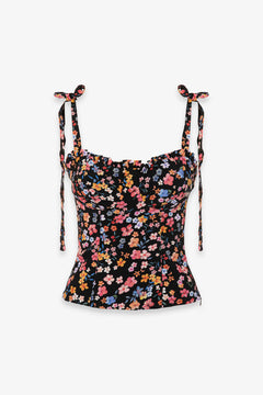 DEASY - TOP IN CREPE SCOLLO A CUORE CON ROUGE E SPALLINE CON FIOCCO