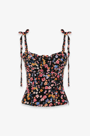 DEASY - TOP IN CREPE SCOLLO A CUORE CON ROUGE E SPALLINE CON FIOCCO