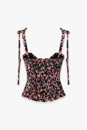 DEASY - TOP IN CREPE SCOLLO A CUORE CON ROUGE E SPALLINE CON FIOCCO
