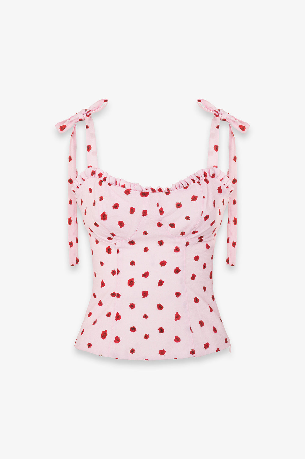 DEASY - TOP IN CREPE SCOLLO A CUORE CON ROUGE E SPALLINE CON FIOCCO