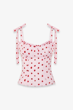 DEASY - TOP IN CREPE SCOLLO A CUORE CON ROUGE E SPALLINE CON FIOCCO