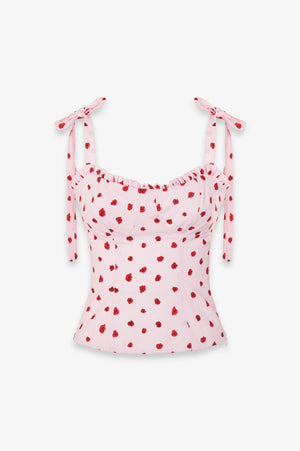 DEASY - TOP IN CREPE SCOLLO A CUORE CON ROUGE E SPALLINE CON FIOCCO