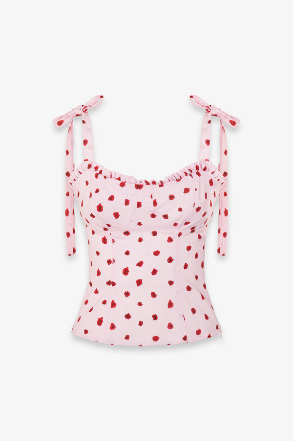DEASY - TOP IN CREPE SCOLLO A CUORE CON ROUGE E SPALLINE CON FIOCCO