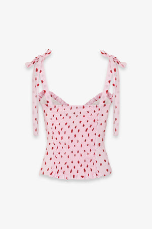 DEASY - TOP IN CREPE SCOLLO A CUORE CON ROUGE E SPALLINE CON FIOCCO