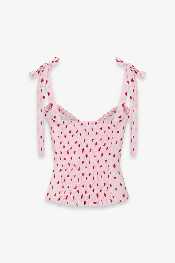 DEASY - TOP IN CREPE SCOLLO A CUORE CON ROUGE E SPALLINE CON FIOCCO