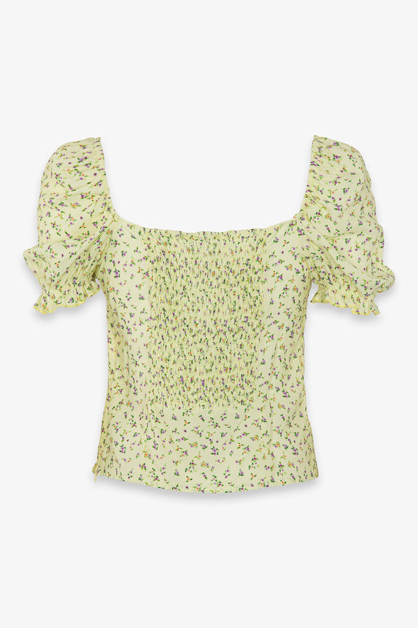 LETIZIA - TOP IN CREPE MEZZA MANICA CON VOLANT SUL SENO E FONDO MANICHE