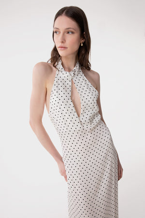 JULIETTE - ABITO LUNGO CON FOULARD AL COLLO E APERTURA A GOCCIA FRONTALE