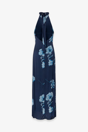 JULIETTE - ABITO LUNGO CON FOULARD AL COLLO E APERTURA A GOCCIA FRONTALE