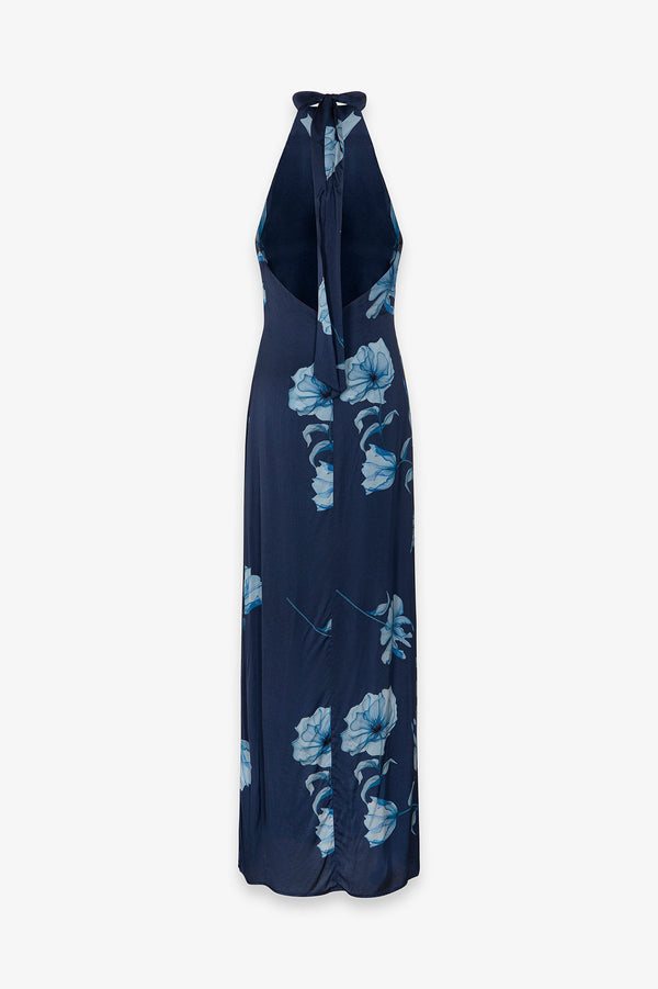 JULIETTE - ABITO LUNGO CON FOULARD AL COLLO E APERTURA A GOCCIA FRONTALE