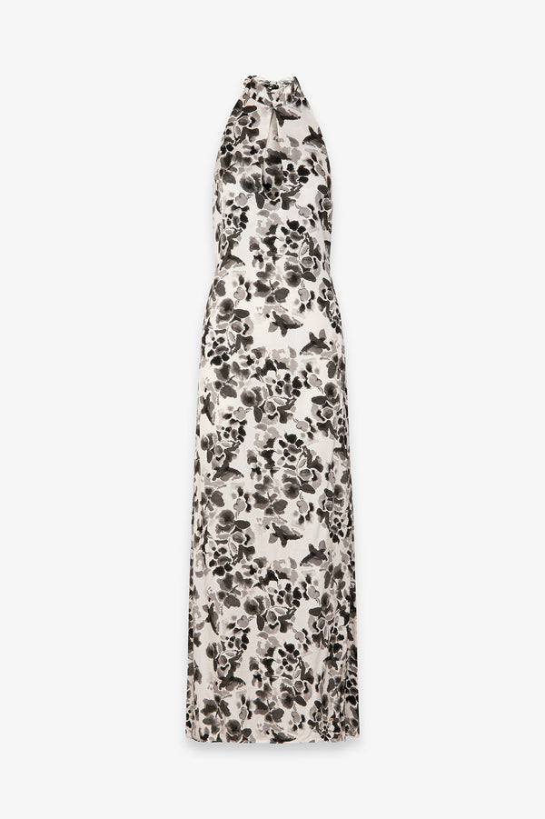 JULIETTE - ABITO LUNGO CON FOULARD AL COLLO E APERTURA A GOCCIA FRONTALE