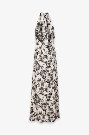 JULIETTE - ABITO LUNGO CON FOULARD AL COLLO E APERTURA A GOCCIA FRONTALE