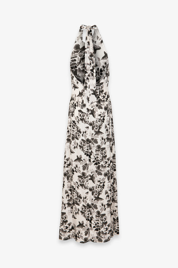 JULIETTE - ABITO LUNGO CON FOULARD AL COLLO E APERTURA A GOCCIA FRONTALE
