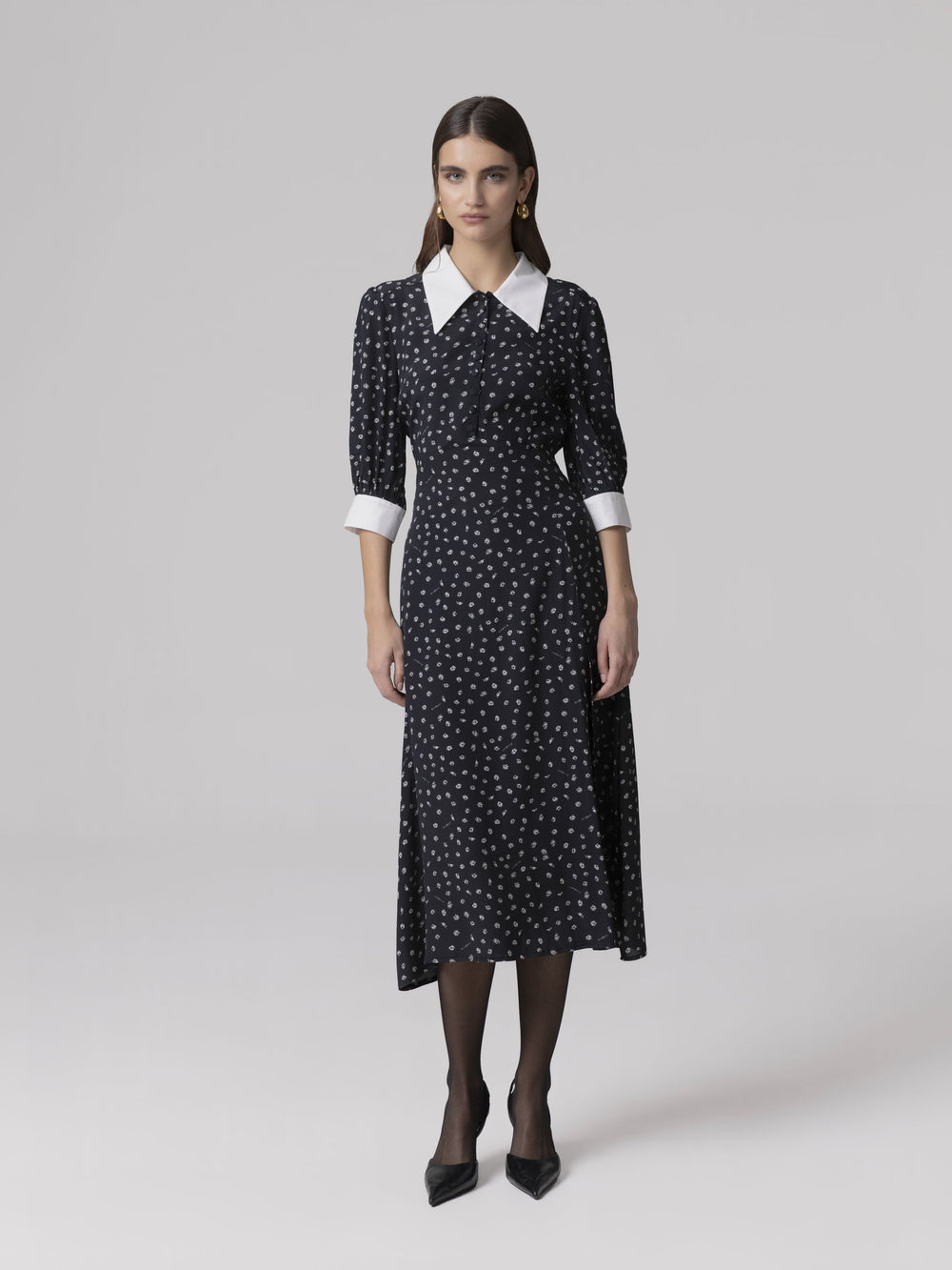 ABITO MIDI CON MANICA A 3/4 E COLLETTO CAMICIA