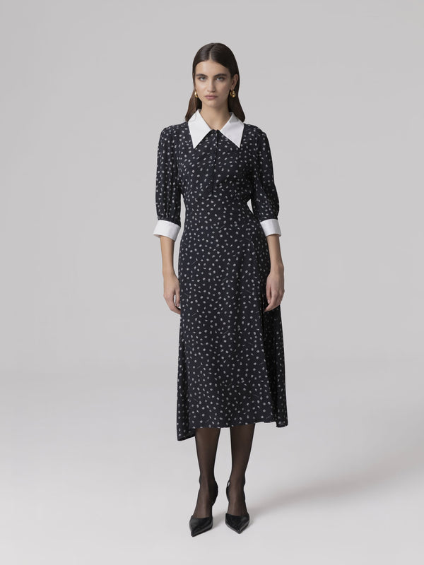 ABITO MIDI CON MANICA A 3/4 E COLLETTO CAMICIA