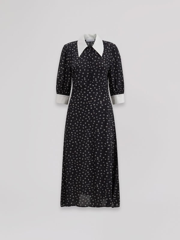 ABITO MIDI CON MANICA A 3/4 E COLLETTO CAMICIA