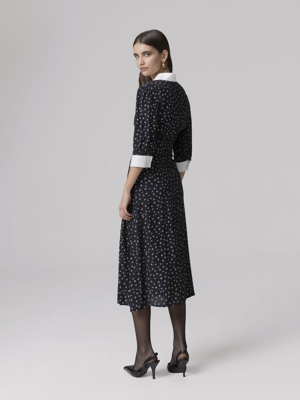 ABITO MIDI CON MANICA A 3/4 E COLLETTO CAMICIA