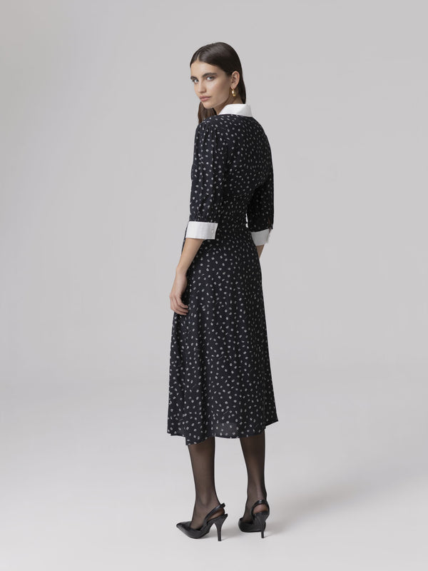 ABITO MIDI CON MANICA A 3/4 E COLLETTO CAMICIA