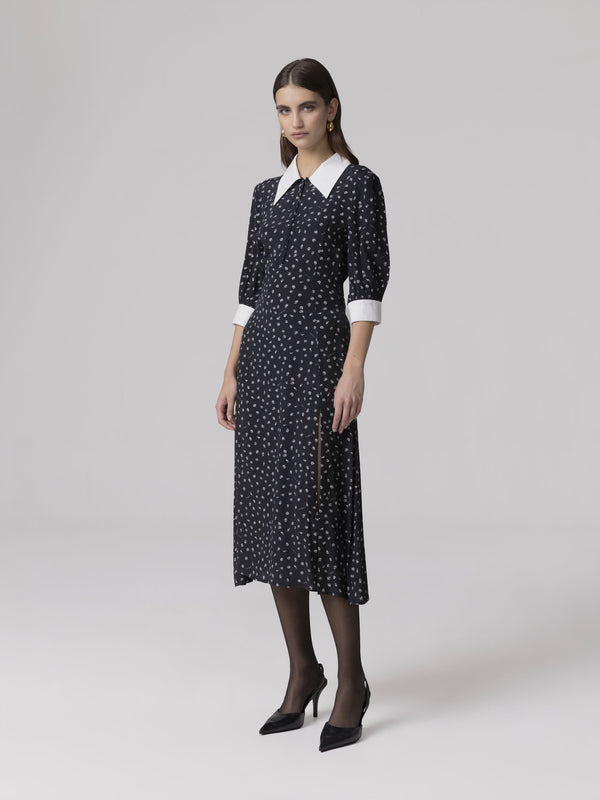ABITO MIDI CON MANICA A 3/4 E COLLETTO CAMICIA