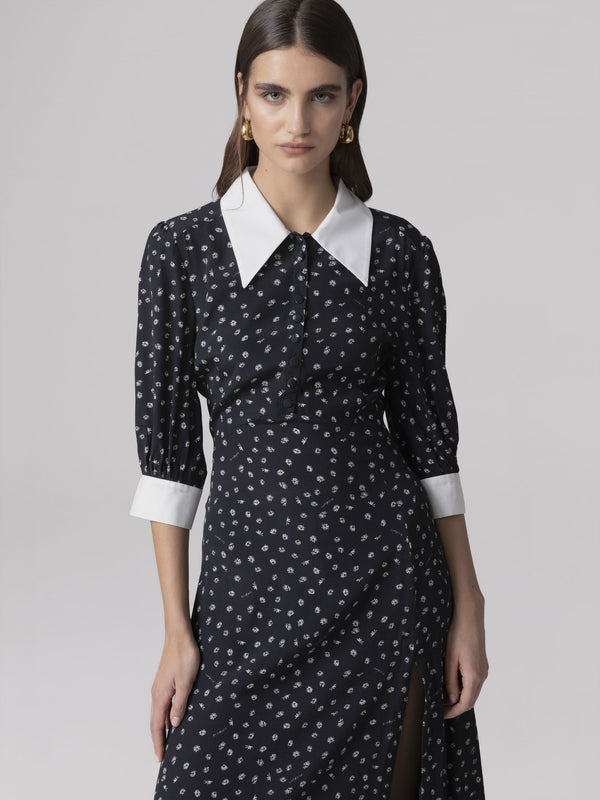 ABITO MIDI CON MANICA A 3/4 E COLLETTO CAMICIA