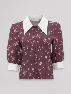 BLUSA CON MANICA A 3/4, POLSINI E COLLO IN POPELINE